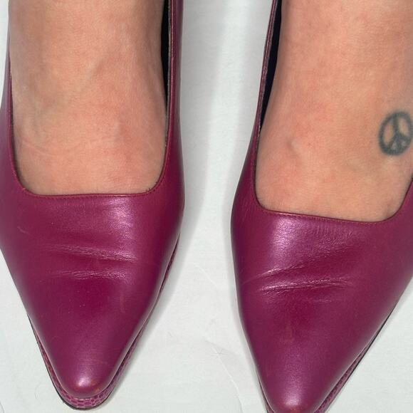 PHYLLIS POLAND 90’s DESIGNER BURGUNDY PINK PUMPS Stunning Snake Heels Edges 8B - Picture 9 of 14
